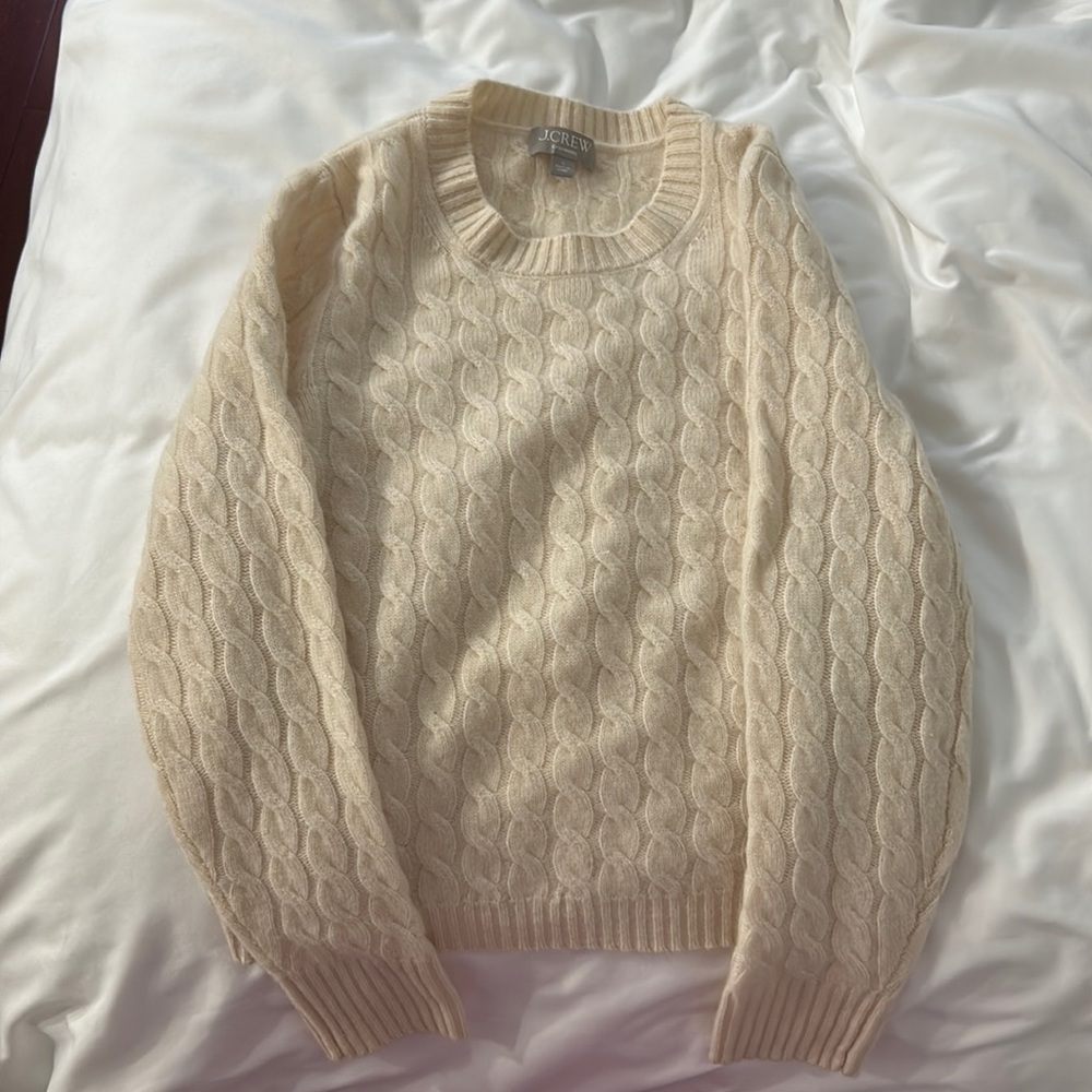 Jcrew Cashmere cable-knit crewneck sweater white